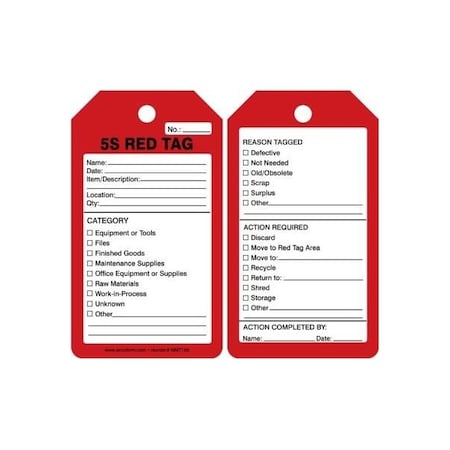 Accuform PF-Cardstock, 1/4 in H x 3-1/4 in W, 5 PK MMT105PTM